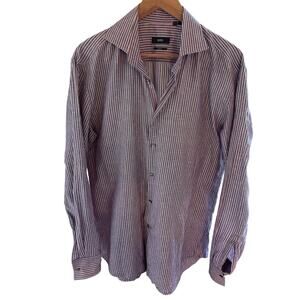 Hugo Boss Slim Fit Striped Dress Shirt Pink Blue Preppy Tailored 43/17 Large